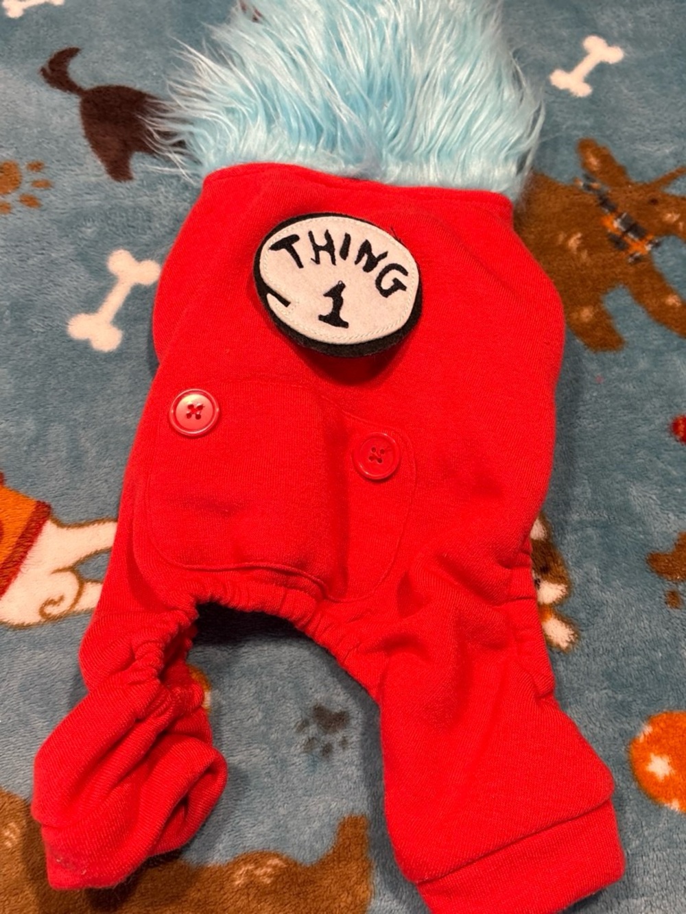 Disney Thing 1 Red Pet Costume Hat with Light Blue Faux Fur